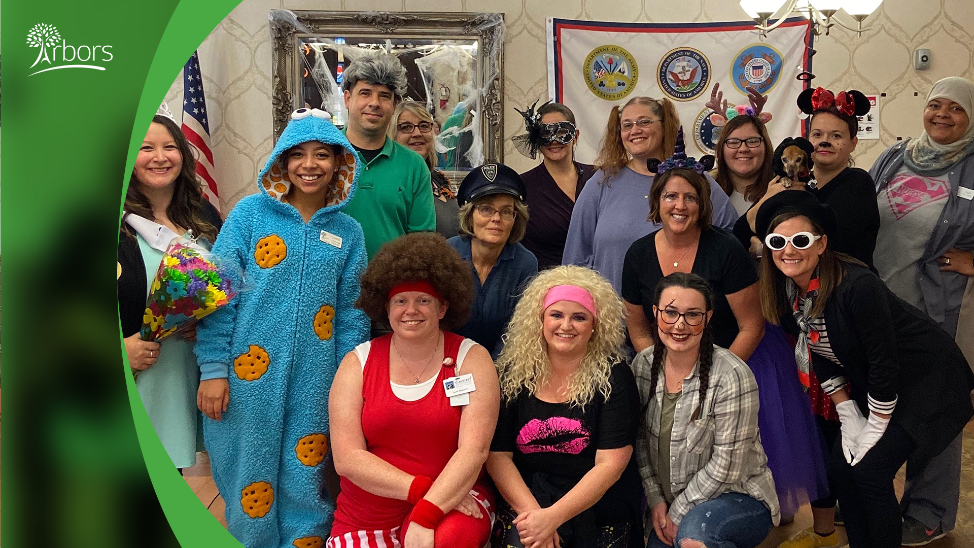 staff dressed up for trick or treat night